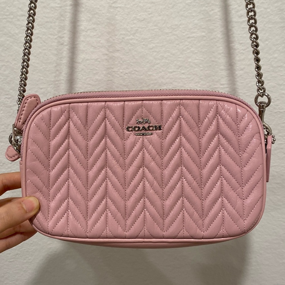 Coach Double Zip Chain Strap Quilted Crossbody Bag